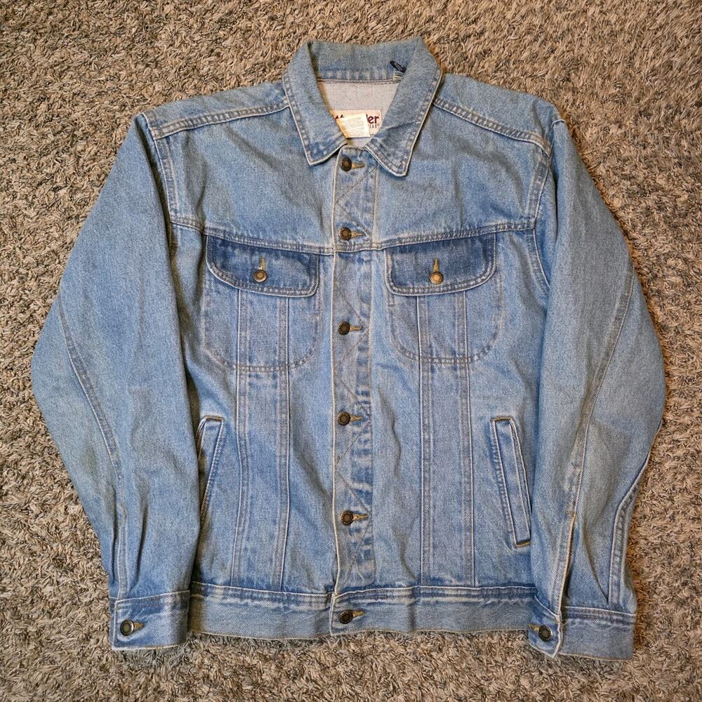 Wrangler Rugged Wear Dark Wash Blue Denim RJK30VI Trucker Jacket Size Large